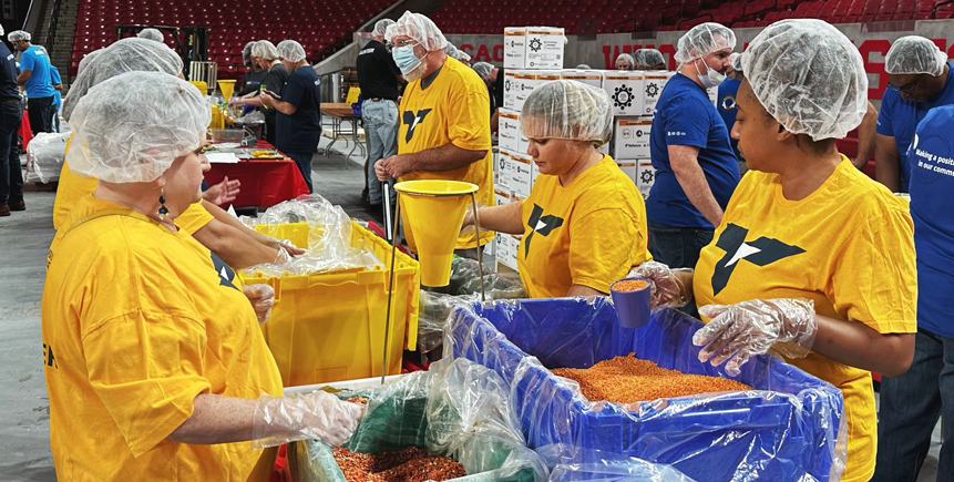 Several people volunteering